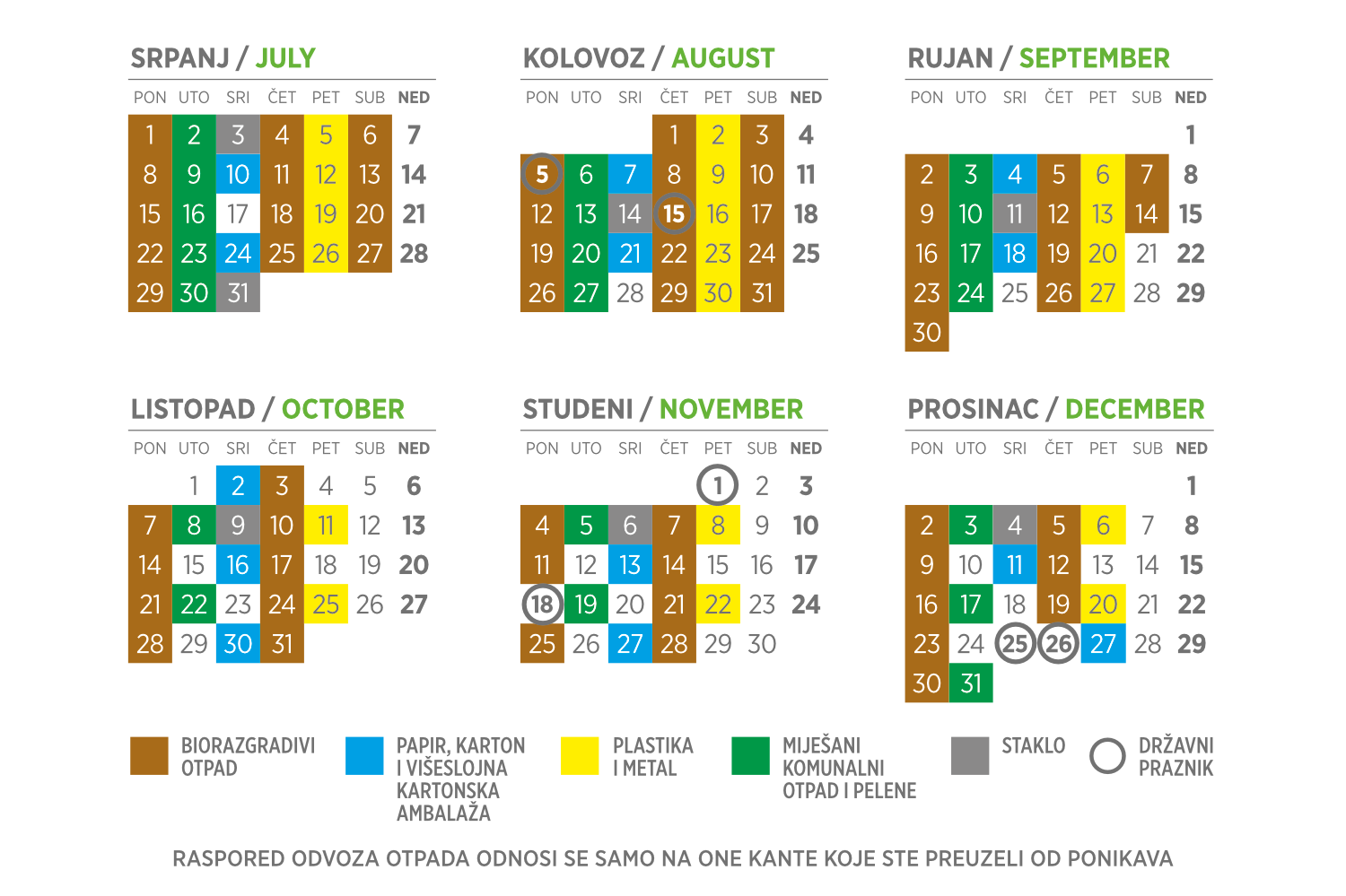 Kalendar odvoza otpada 2024. godina (7-12 mjesec)